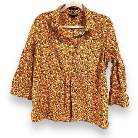 Lands’ End Women’s 16 No Iron Supima Shirt Top Lemon Orange Citrus Fruit Classic - Picture 1 of 10